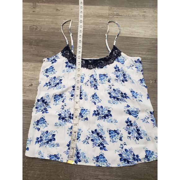 LC Lauren Conrad Blue Lace Floral Print Spaghetti Strap Tank Top Shirt - Picture 7 of 8
